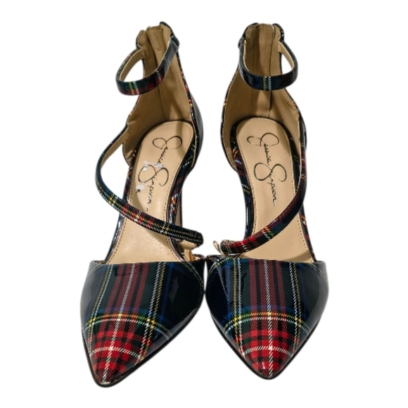 JESSICA SIMPSON Plaid Strappy Heels Women's 7.5 - Picture 2 of 9